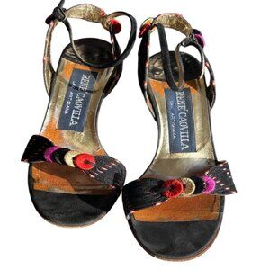 Rene Caovilla Lav. Artigiana Black Velvet Embellished Heels - Size 5.5